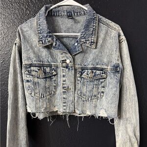 Windsor Distressed Cropped Acid-Wash Denim Jacket - Light Blue